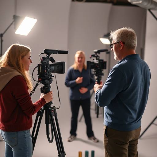 Instructor leading a hands-on video production training session in a well-equipped studio.