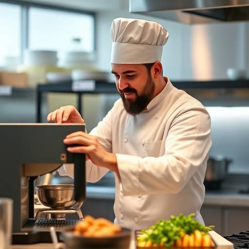 Product demonstration video featuring a chef showcasing a new kitchen appliance in a modern kitchen setting.